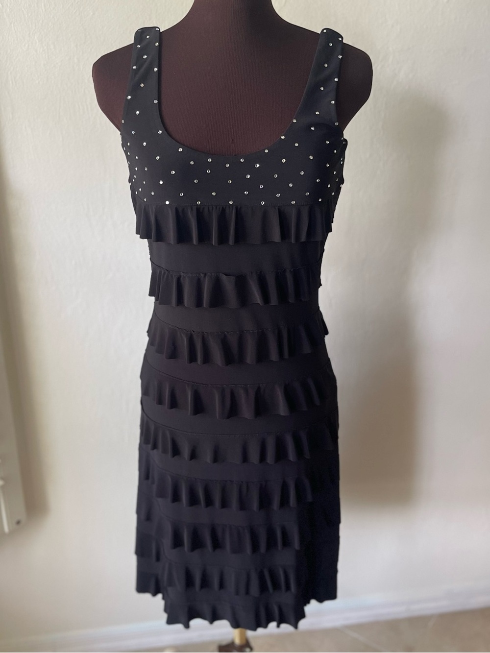 Vintage Y2K Black Ruffle Tiered Sleeveless Dress with Studded Bodice XS